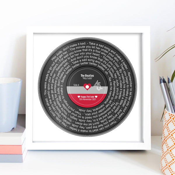 Personalised Father's Day Gift | Perfect for Musical Dad Present | ANY SONG LYRICS | Presented as Vinyl Record Single | Fully Framed