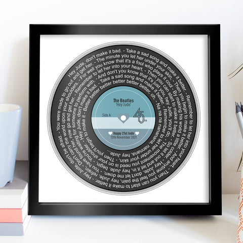 Romantic gift - Framed Song lyrics with your choice of special song - Vinyl record design - Personalised Gift - Anniversary | Wedding Gift