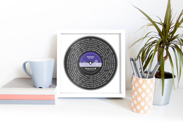 Romantic gift - Framed Song lyrics with your choice of special song - Vinyl record design - Personalised Gift - Anniversary | Wedding Gift