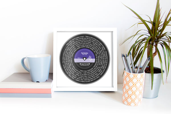 Custom Vinyl Lyrics Framed Print | Wedding Anniversary Gift | For Her For Him | First Dance | Personalised Lyrics Print | Music Vinyl Print