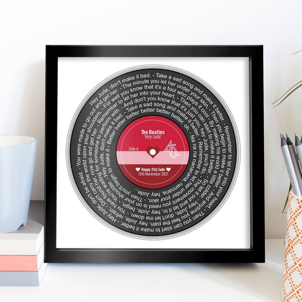 Personalised Father's Day Gift | Perfect for Musical Dad Present | ANY SONG LYRICS | Presented as Vinyl Record Single | Fully Framed