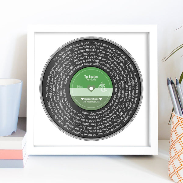 Personalised Father's Day Gift | Perfect for Musical Dad Present | ANY SONG LYRICS | Presented as Vinyl Record Single | Fully Framed