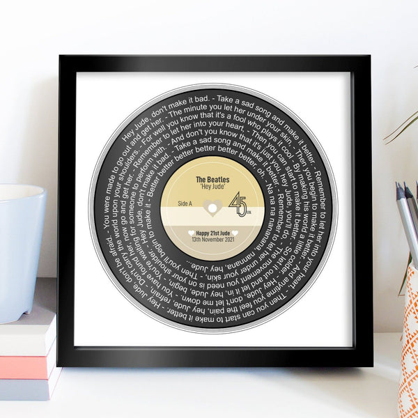 Personalised Father's Day Gift | Perfect for Musical Dad Present | ANY SONG LYRICS | Presented as Vinyl Record Single | Fully Framed