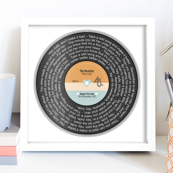 Personalised Father's Day Gift | Perfect for Musical Dad Present | ANY SONG LYRICS | Presented as Vinyl Record Single | Fully Framed