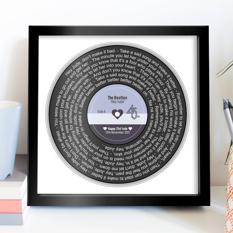 Personalised Father's Day Gift | Perfect for Musical Dad Present | ANY SONG LYRICS | Presented as Vinyl Record Single | Fully Framed