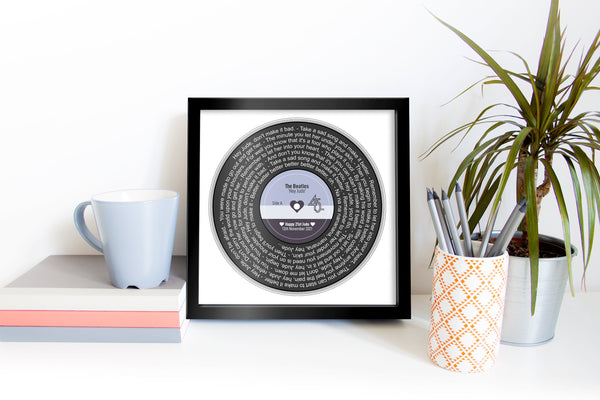 Romantic gift - Framed Song lyrics with your choice of special song - Vinyl record design - Personalised Gift - Anniversary | Wedding Gift