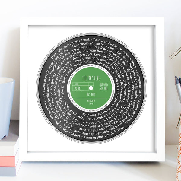 Personalised Record Print Any Artist / Any Song Anniversary Wedding Gift Picture / Christmas Gift