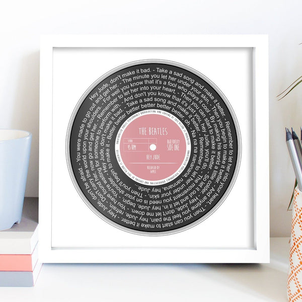 Personalised Record Print Any Artist / Any Song Anniversary Wedding Gift Picture / Christmas Gift