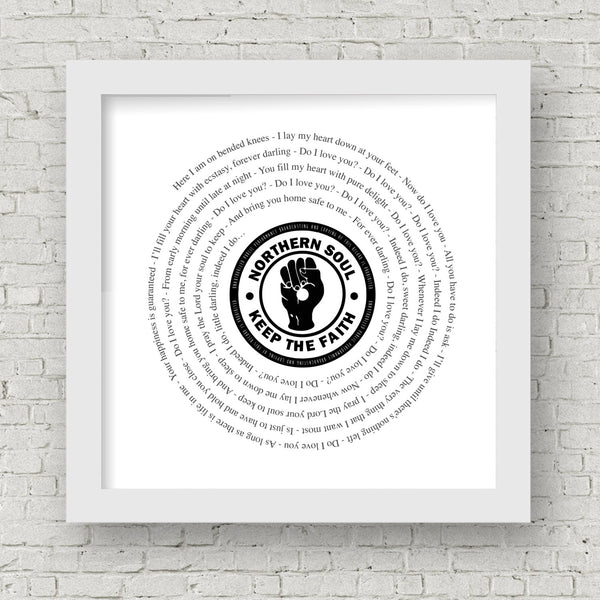 Northern Soul Framed song lyrics - Vinyl lover | Christmas Gift | Northern Soul | Gift for dad | Music lover | Retro | Keep the faith