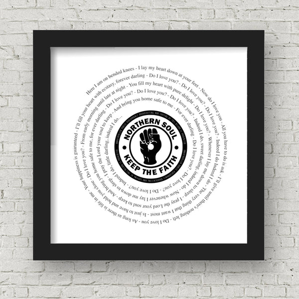 Northern Soul Framed song lyrics - Vinyl lover | Christmas Gift | Northern Soul | Gift for dad | Music lover | Retro | Keep the faith