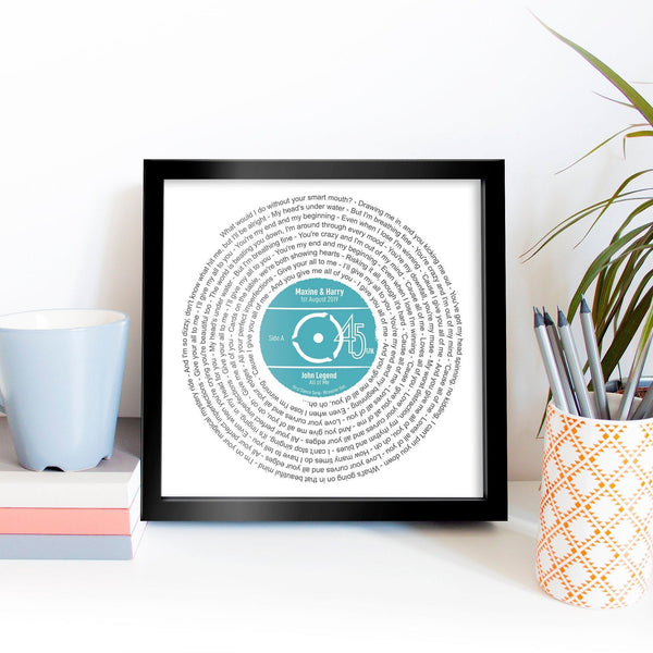 Record Print With Lyrics / Personalised Music Gift / Any Song / Any Artist