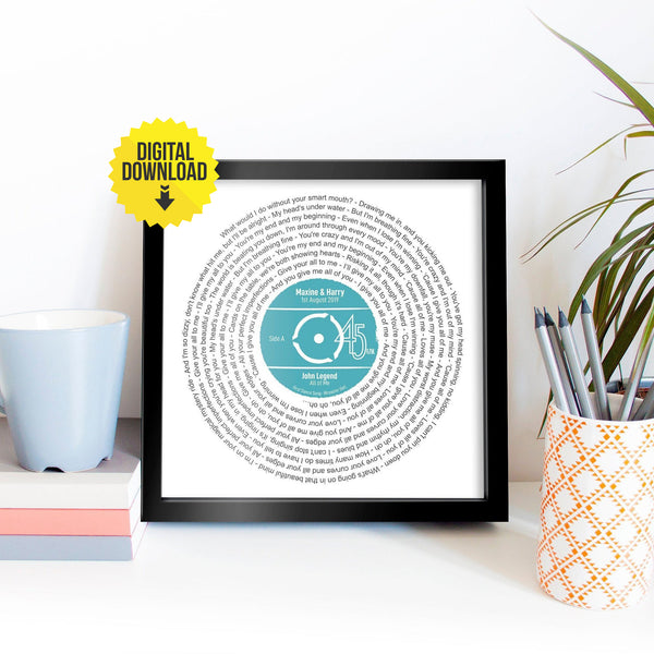 30th Birthday Music Gift / Personalised Record Lyrics Print / Any Song / Any Artist Song Lyric Art