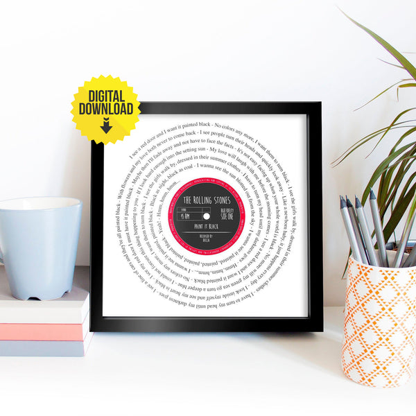 Any song lyrics | Your choice of colour scheme - Special song | Anniversary song | First Dance | Wedding gift | DIGITAL FILE