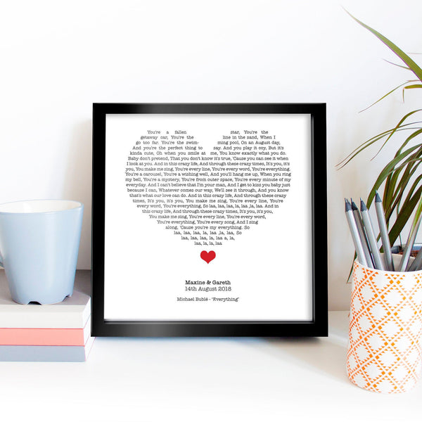Any song framed song lyrics | Your choice of colour scheme - Special song | Anniversary song | First Dance | Wedding gift | DIGITAL FILE