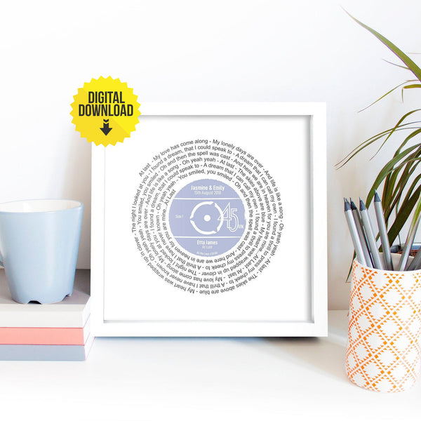Record Print With Lyrics / Personalised Music Gift / Any Song / Any Artist