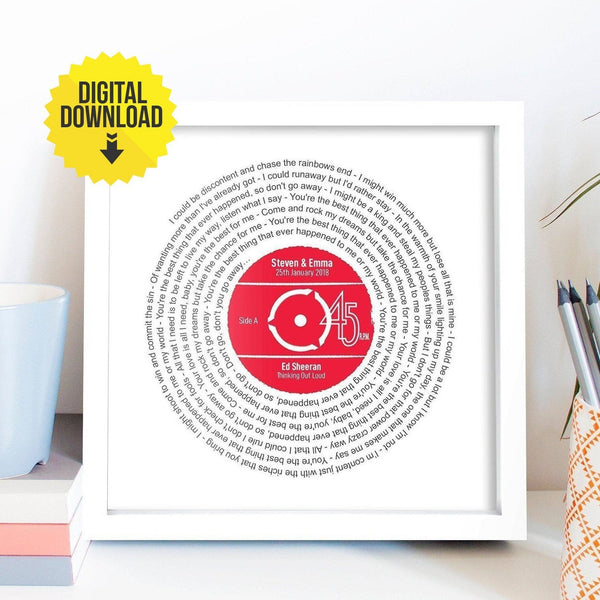 Record Print With Lyrics / Personalised Music Gift / Any Song / Any Artist