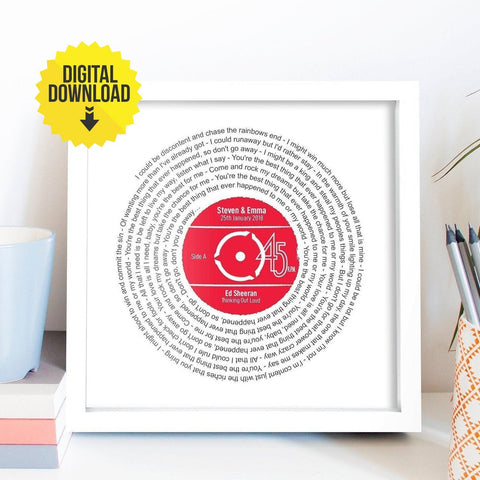 Record Print With Lyrics / Personalised Music Gift / Any Song / Any Artist