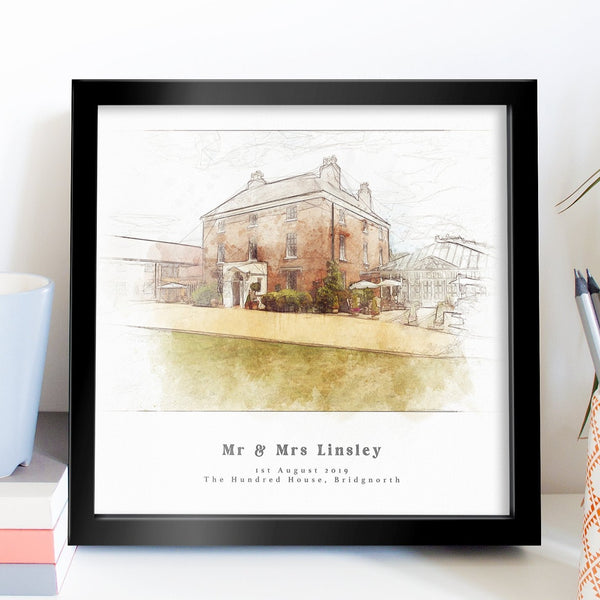Bespoke Wedding Venue Sketch Print Portrait Personalised Wedding Gift For The Couple UNFRAMED PRINT