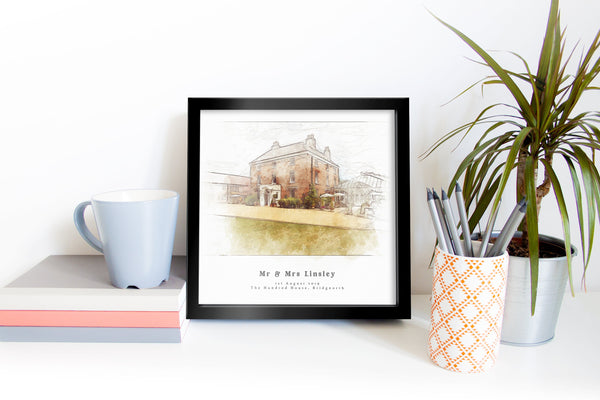 Bespoke Wedding Venue Sketch Print Portrait Personalised Christmas Gift For The Couple