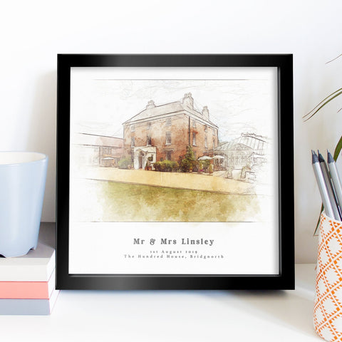 Bespoke Wedding Venue Watercolour Portrait Personalised Christmas Gift For The Couple