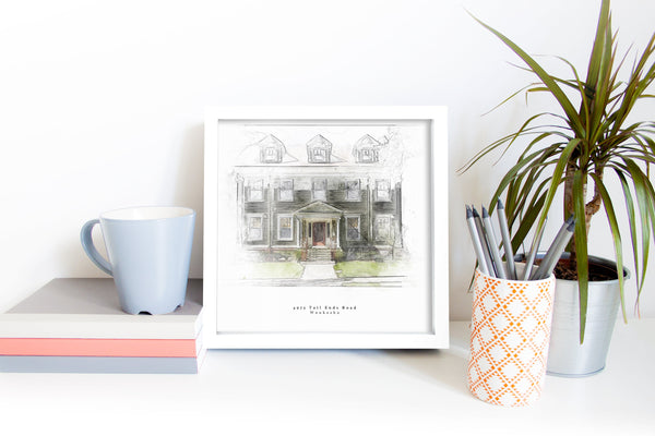 Bespoke House Portrait Artistic Sketch House Home Print - Digital Download