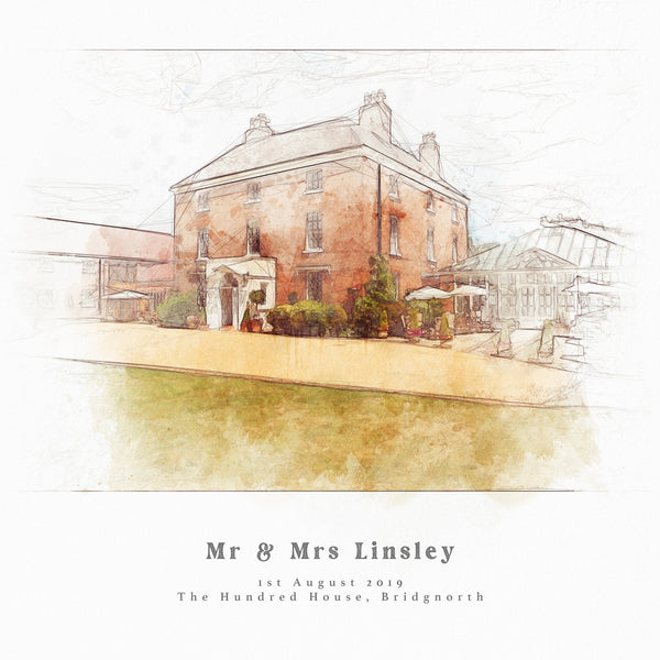 Bespoke Wedding Venue Sketch Print Portrait Personalised Wedding Gift For The Couple UNFRAMED PRINT