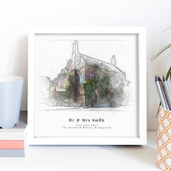 Watercolour Venue Portrait Personalised Christmas Gift For The Couple