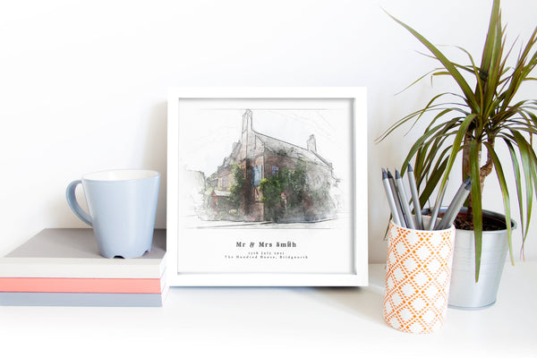 Bespoke Wedding Venue Sketch Print Portrait Personalised Wedding Gift For The Couple UNFRAMED PRINT
