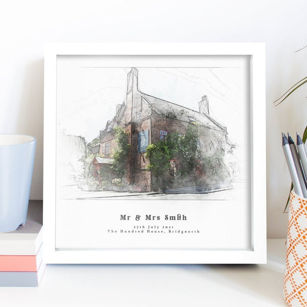 Bespoke Wedding Venue Sketch Print Portrait Personalised Wedding Gift For The Couple UNFRAMED PRINT