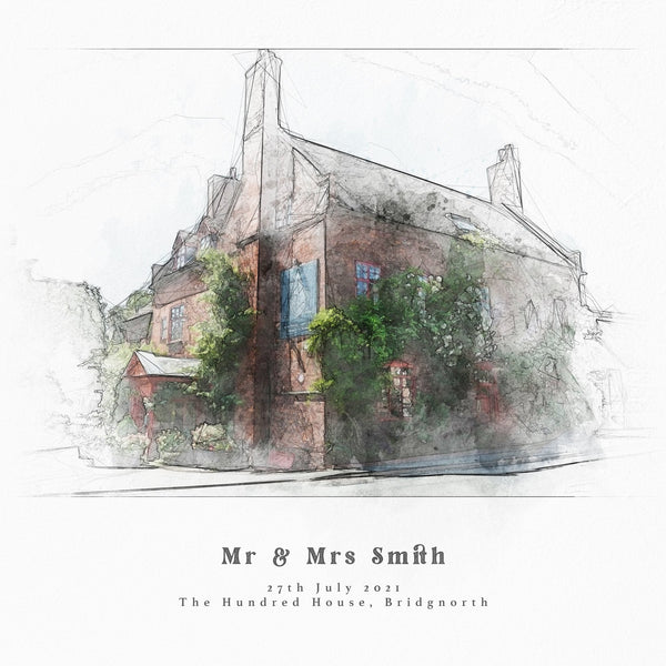 Watercolour Venue Portrait Personalised Christmas Gift For The Couple