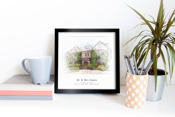 Watercolour Venue Portrait Personalised Christmas Gift For The Couple