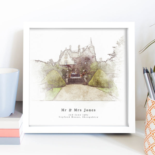 Bespoke Watercolour Venue Portrait Personalised Christmas Gift framed print