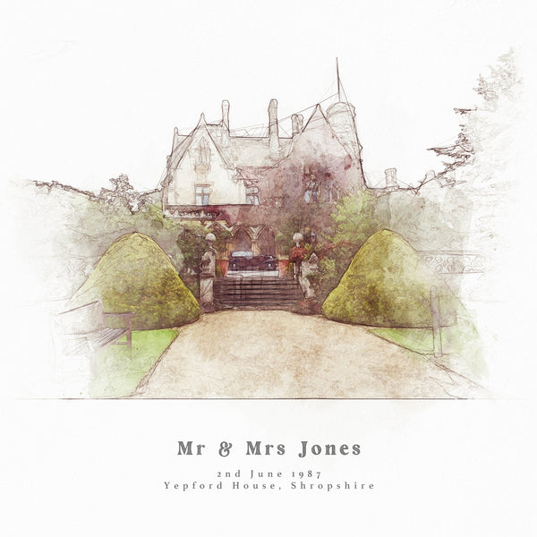 Watercolour Venue Portrait Personalised Christmas Gift For The Couple