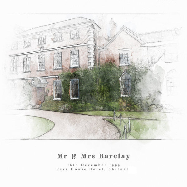 Bespoke Wedding Venue Sketch Print Portrait Personalised Wedding Gift For The Couple UNFRAMED PRINT
