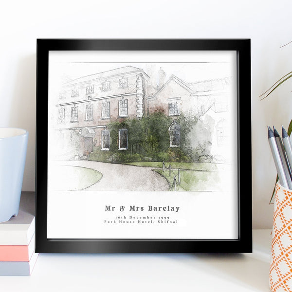 Watercolour Venue Portrait Personalised Christmas Gift For The Couple