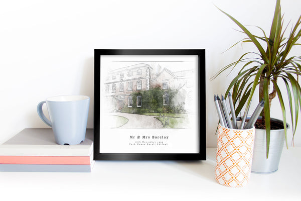 Bespoke Wedding Venue Sketch Print Portrait Personalised Wedding Gift For The Couple UNFRAMED PRINT