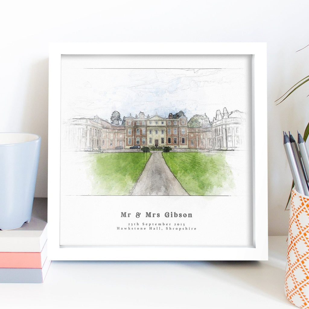 Bespoke Wedding Venue Sketch Print Portrait Personalised Christmas Gift For The Couple UNFRAMED PRINT