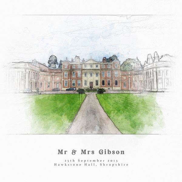 Bespoke Wedding Venue Sketch Print Portrait Personalised Wedding Gift For The Couple UNFRAMED PRINT