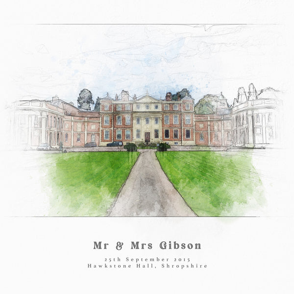 Bespoke Wedding Venue Sketch Print Portrait Personalised Christmas Gift For The Couple