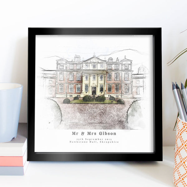 Bespoke Wedding Venue Sketch Print Portrait Personalised Christmas Gift For The Couple