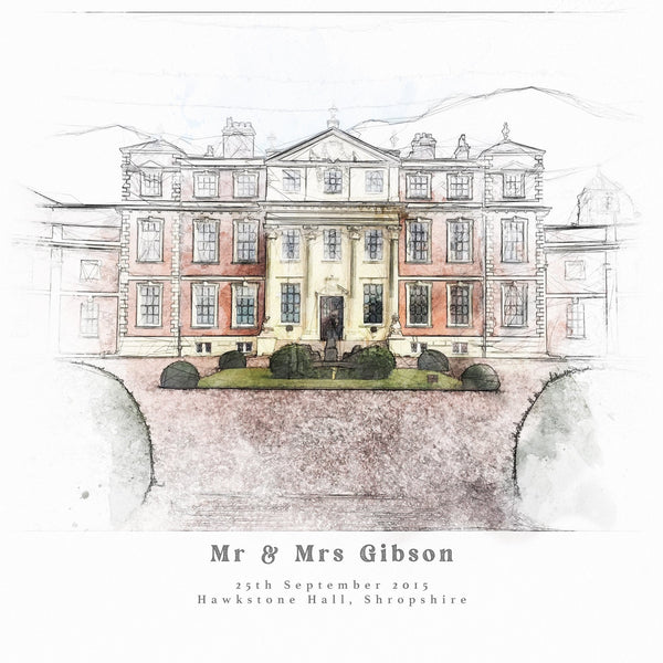 Watercolour Venue Portrait Personalised Christmas Gift For The Couple