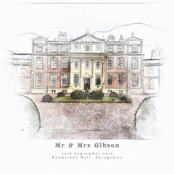Bespoke Wedding Venue Sketch Print Portrait Personalised Wedding Gift For The Couple UNFRAMED PRINT