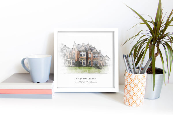 Bespoke Wedding Venue Sketch Print Portrait Personalised Wedding Gift For The Couple UNFRAMED PRINT