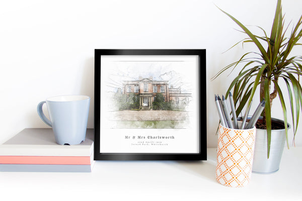 Watercolour Venue Portrait Personalised Christmas Gift For The Couple